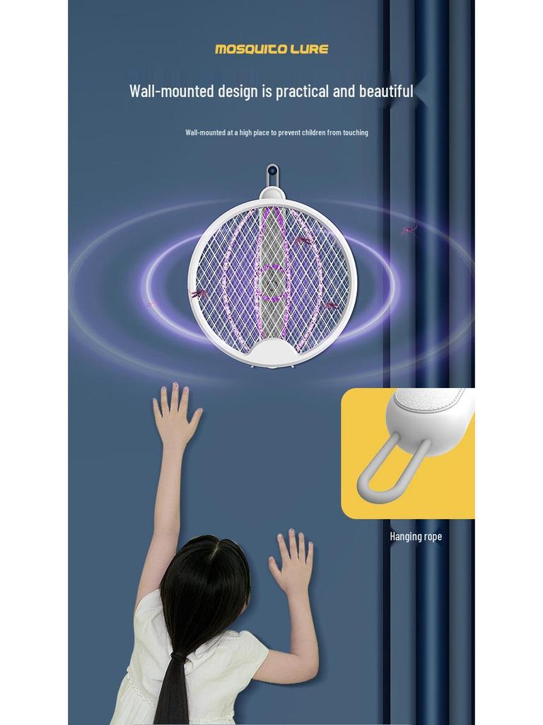 USB Rechargeable Foldable Mosquito Killer Lamp with Swatter & Rotating Wall Mount
