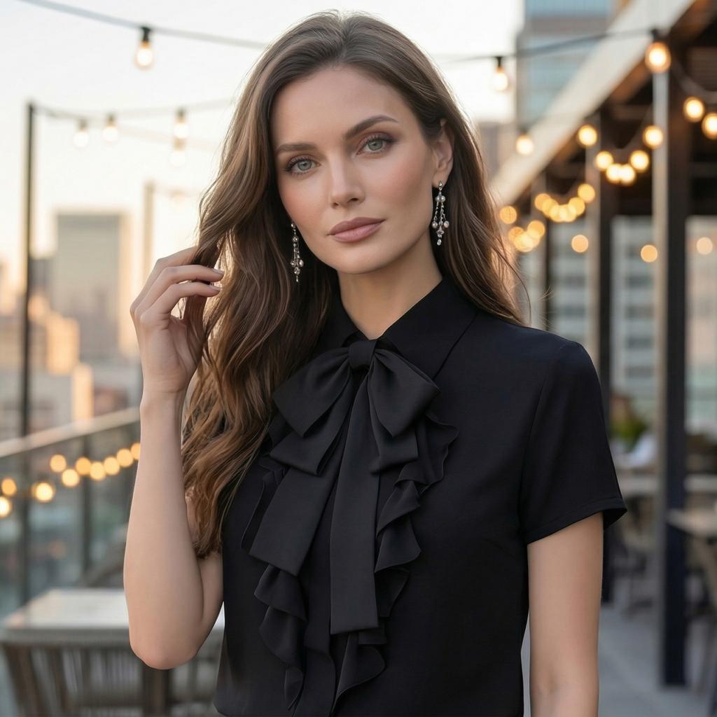 Top Primaverili da Donna a Maniche Corte con Volant Top Eleganti da Donna Camicie Estive da Donna Abbigliamento da Ufficio Camicie Estive da Donna