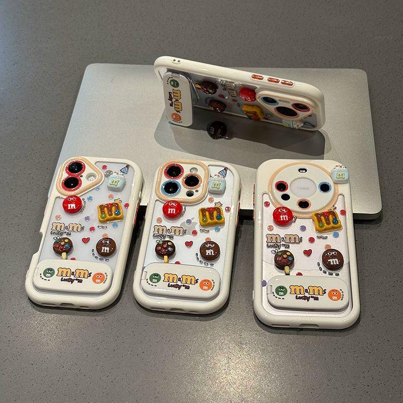 Contrast Color Small Fun M Beans Suitable for Apple 16 Mobile Phone Case Three Dimensional with Bracket IPhone 15 Mobile Phone Case Anti Fall 17