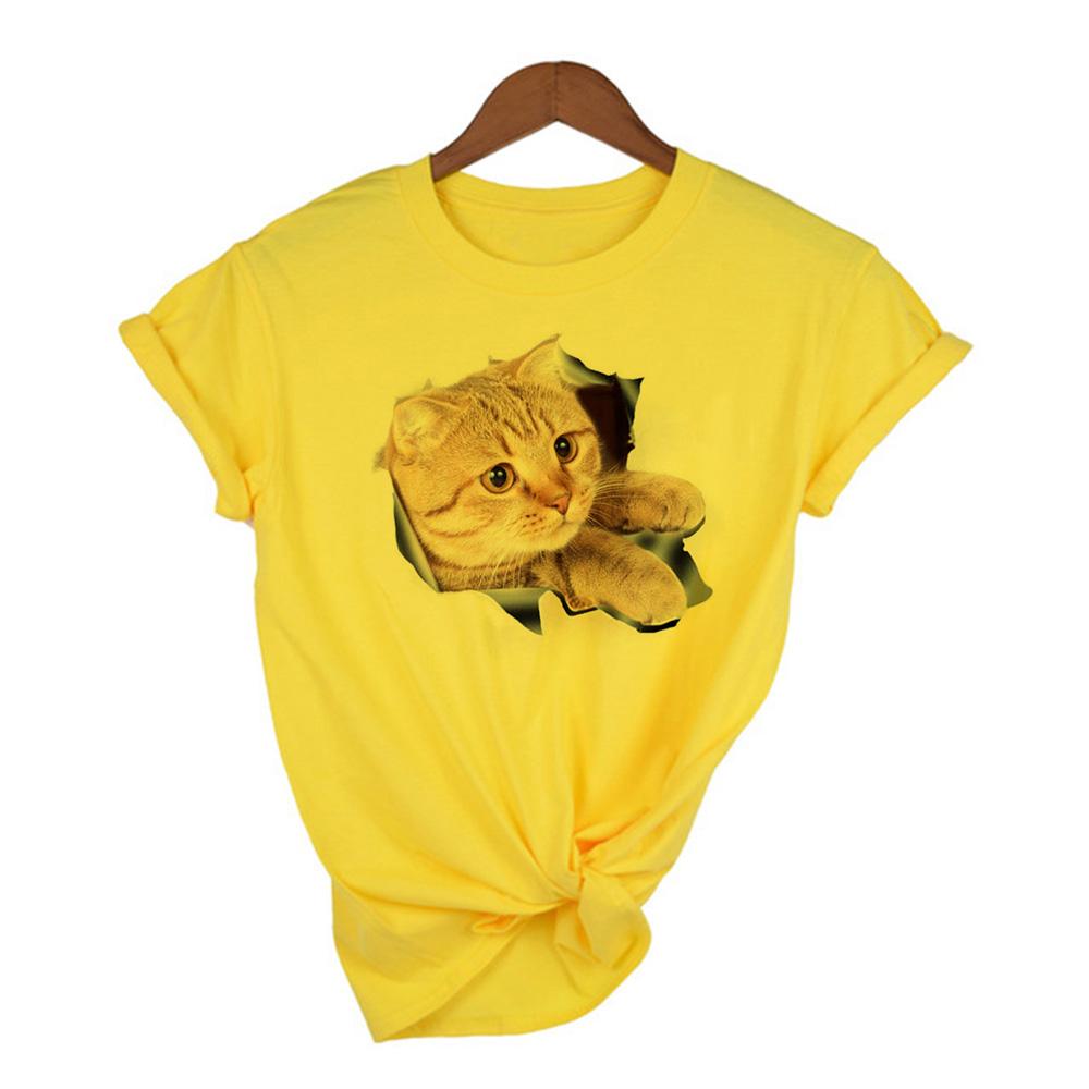 Fashion Cute 3D Cat Print Casual Harajuku T Shirt Summer Casual O Neck Clothes Top Female