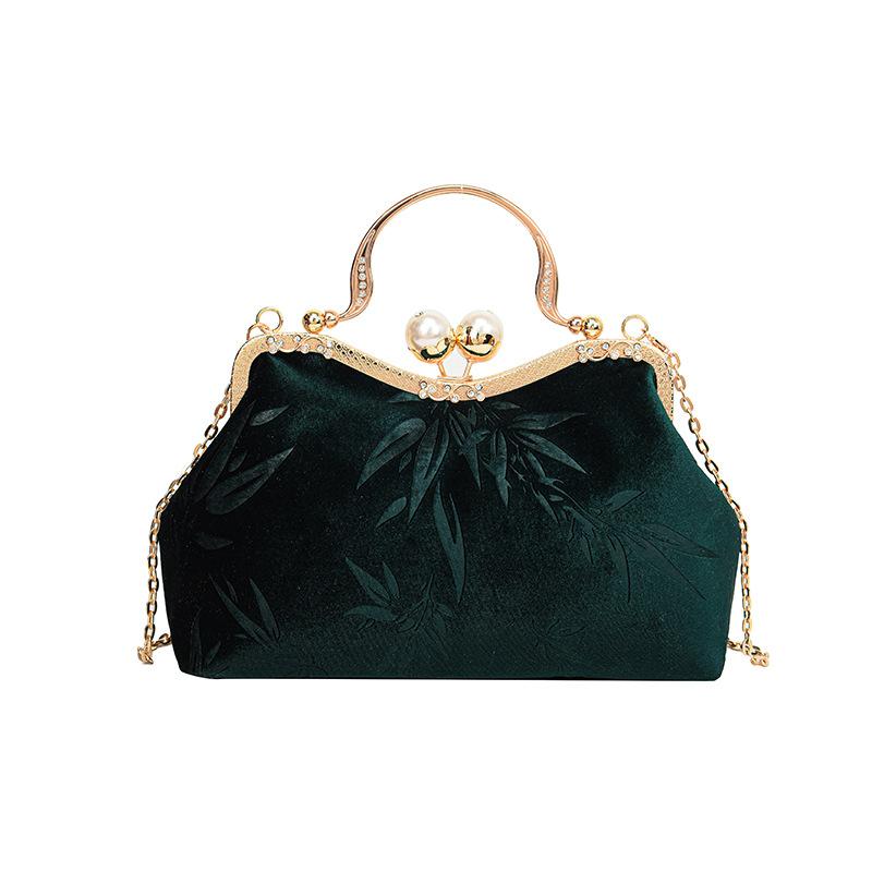 New Velvet Women's Clip Portable Shoulder Crossbody Cheongsam Literary and National Stylebag