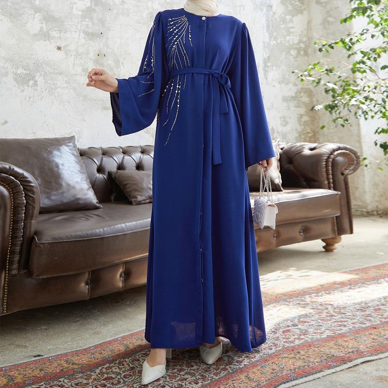 Spot Women s Beaded Hot Diamond Cardigan Skirt Flared Sleeve Long Dress, Elegant Dress S