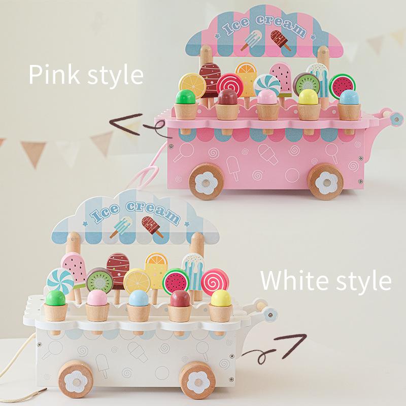 Children'S Play House Danish Noble Ice Cream Trolley Set Wooden Simulation Ice Cream Ice Cream Toy