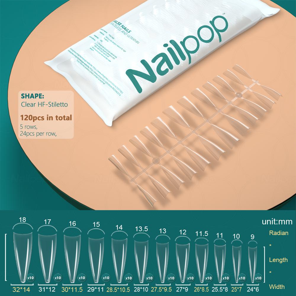 Nailpop Transparent Fake Nail Acrylic Tips Press On Nails Coffin Traceless and Ultrathin False Nails Accessories Tools 120pcs