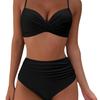 Women's Swimsuit Solid Color Pleated High Waist Sexy Bikini Tankini Beach Wear