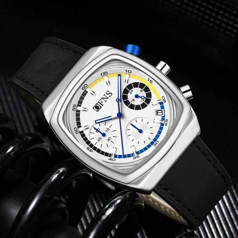 Square Dial Chronograph Quartz Watches for Men Fashion Leather Strap Casual Sport Wristwatch with Date Display Waterproof Luminous