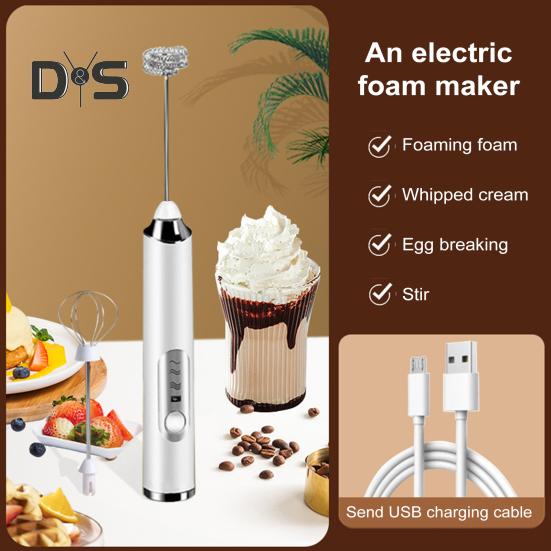 Frullatore elettrico, frusta, sbattitore, 3 velocità, ricaricabile tramite USB, frullatore portatile per alimenti, caffè, latte, bevande, uova, senza fili, design portatile, cucina
