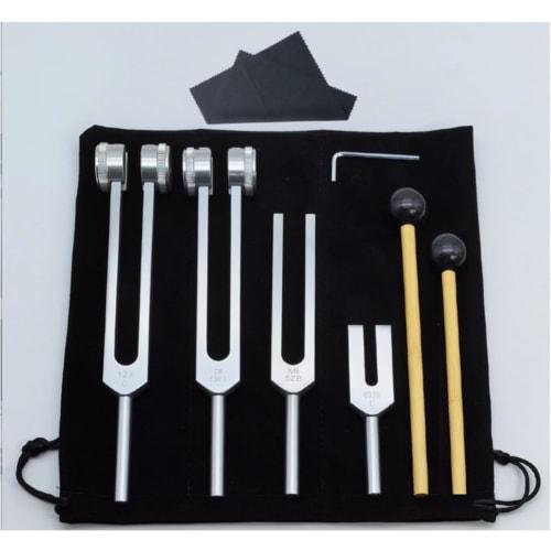128 Hz Tuning Fork, Medical Weighted Biosonic Tuning Fork, 256Hz, 512Hz, Medical Tuning Fork, Therapeutic Tuner, Rubber Mallet, Storage Pouch Included