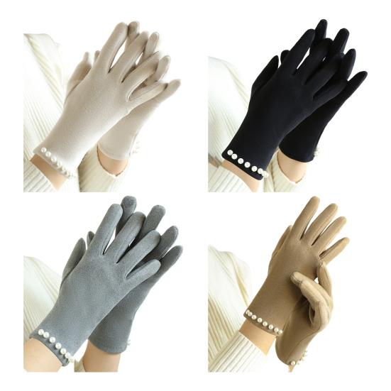 Yousheng Damen Winter Touchscreen Handschuhe Plüschgefütterte Handschuhe mit Kunstperlen Warme Winddichte Handschuhe für Tägliche Erledigungen Pendeln Verabredungen