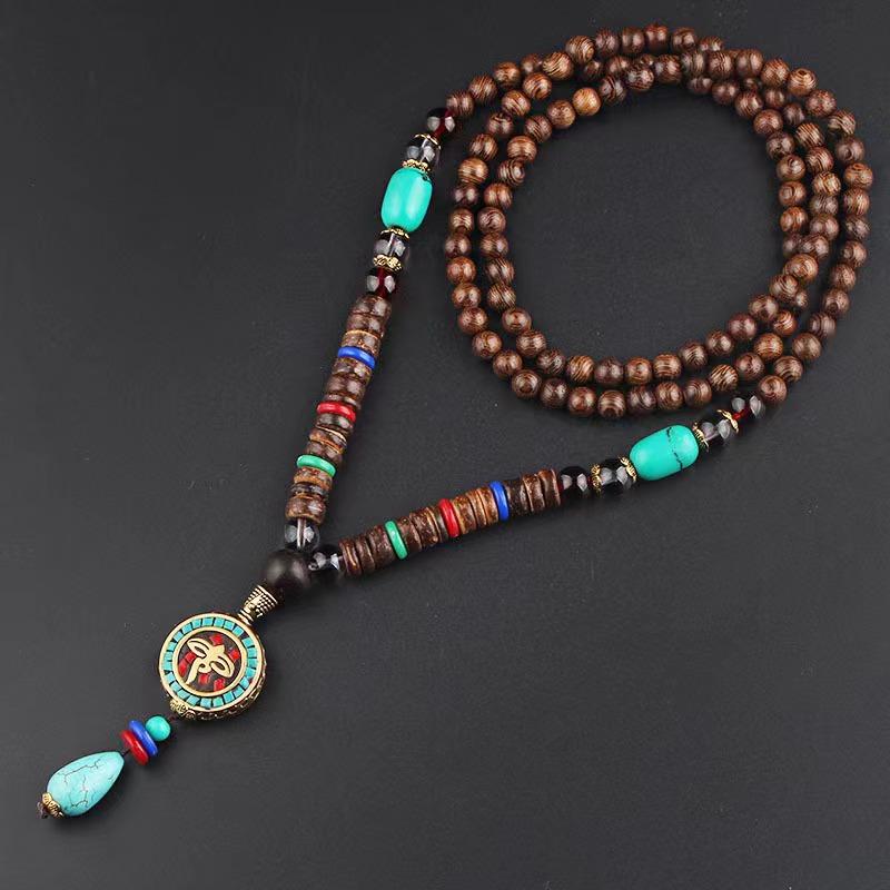 Vintage Nepál Dlouhá Buddhistická Mala Dřevěný Korálkový Přívěsek & Náhrdelník Etnický Bohemian Boho Buddha Šťastné Šperky pro Ženy Muže