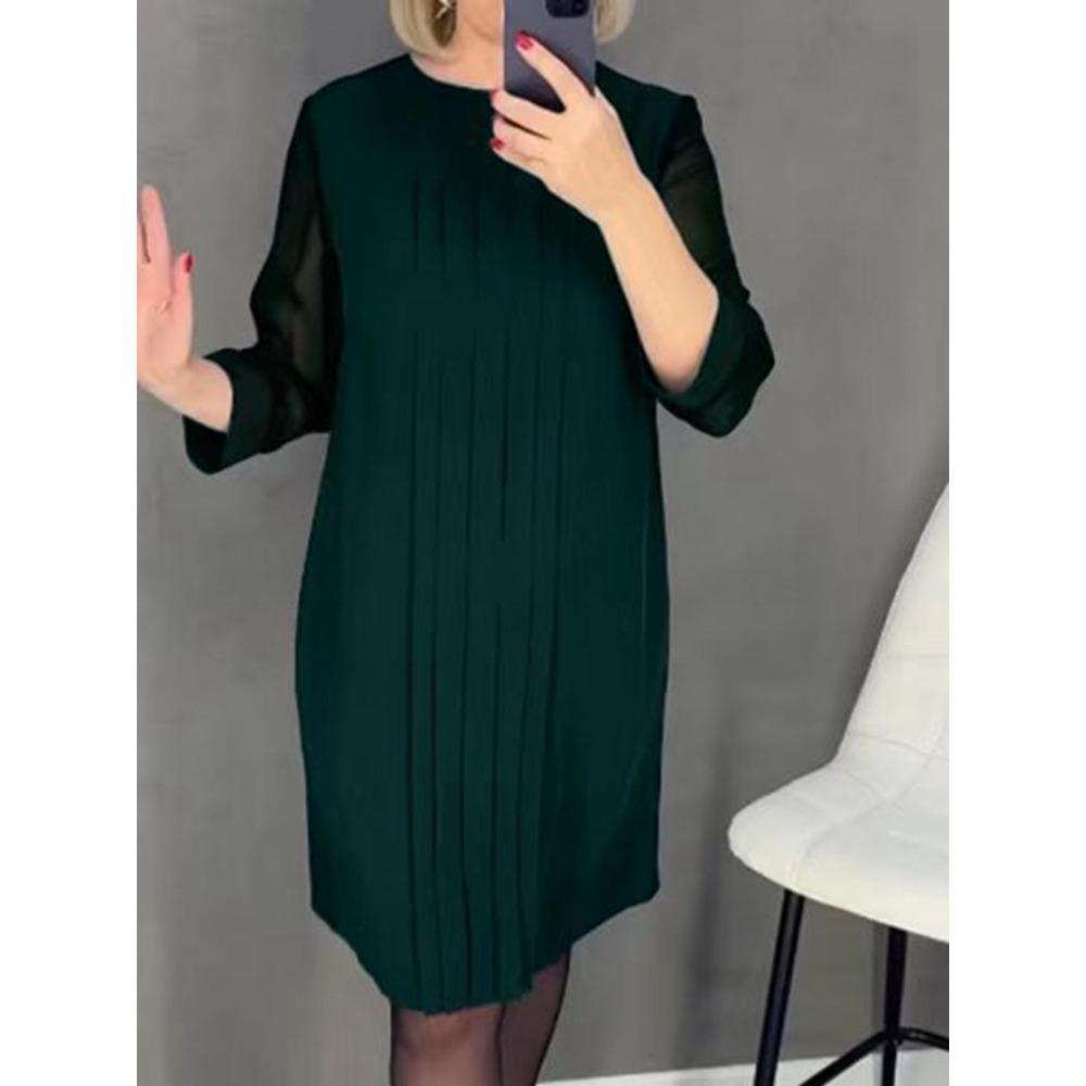 

HNXC Женская мода осень-зима однотонный принт длинный рукав О-образный вырез повседневные платья XXXL зелёный