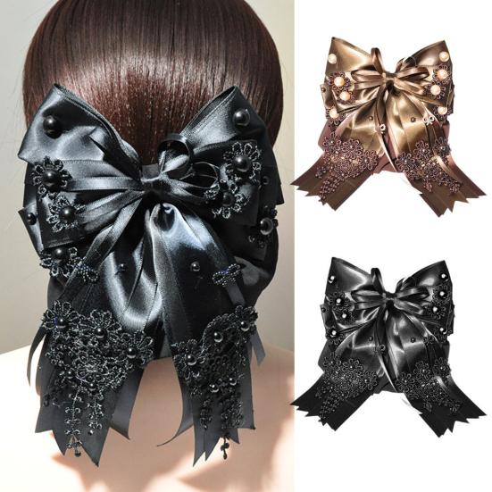 Lace Hair Clip Head Flower Faux Pearl Satin Bowknot Decor Net Bag Hair Band Hair Organizer Head Flower Headdress