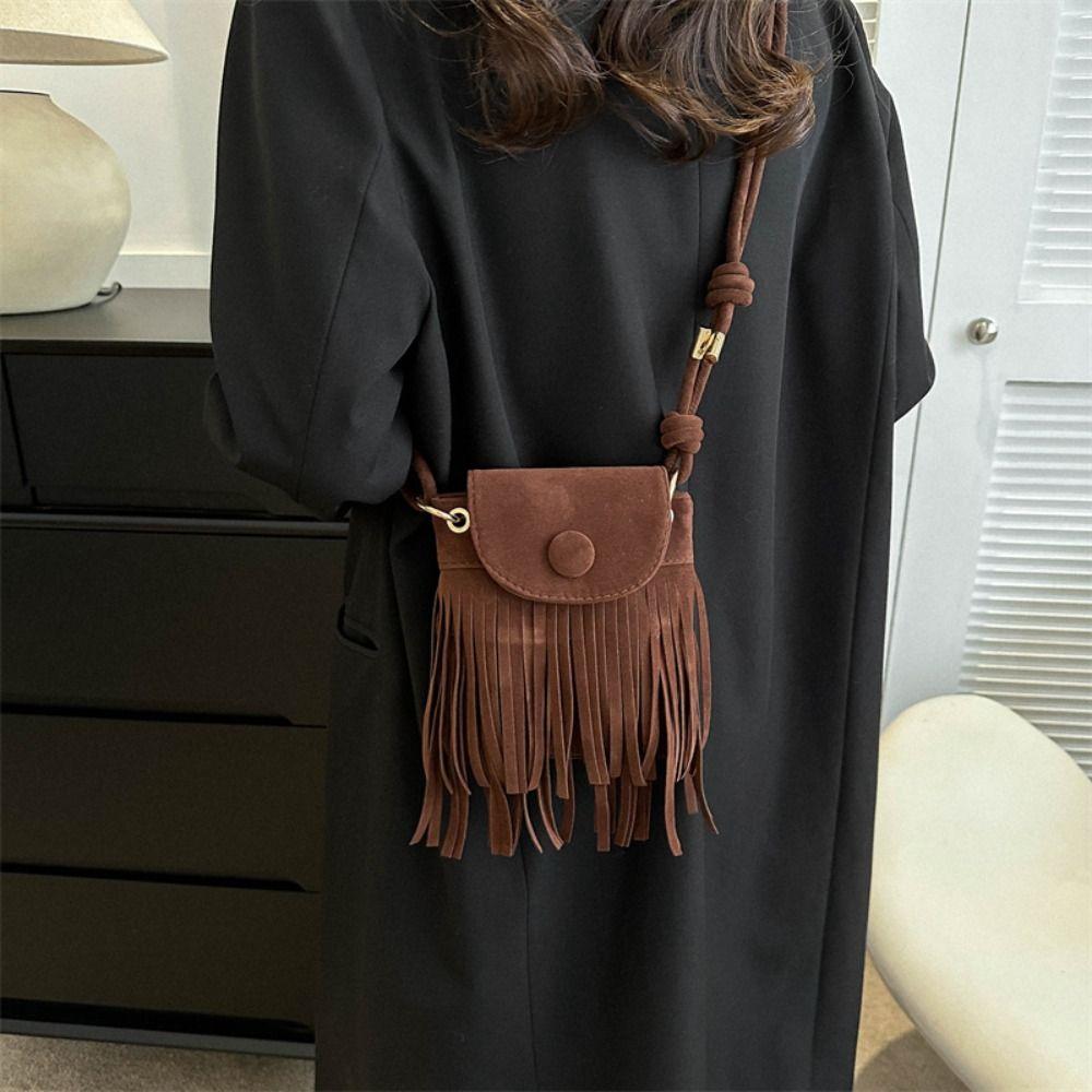 Retro Bohemian Shoulder Bag Nylon Tassel Shoulder Bag Bohemian Fringed Crossbody Bag  Messenger Bag