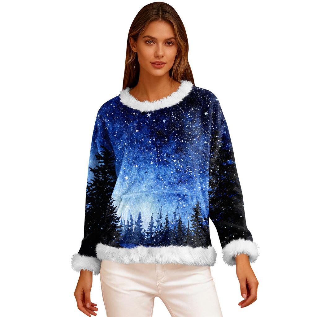 Dam Casual Fleece Sweatshirt Långärmad Rund Hals Casual Bekväm Lös Passform Lättviktig Dam Flanell Sweatshirt