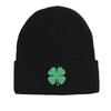 Green Four Leaf Shamrock Warm Knit Cap Beanie, St. Patrick's Day Man Cap Autumn Winter Casual Pompom Beanies Knitted Hat Beanie