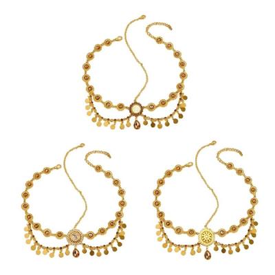 Fashionable Bridal Rhinestones Hair Chain In Vibranting Color with Coin Tassels for Women Wedding Headdress Daily Wear