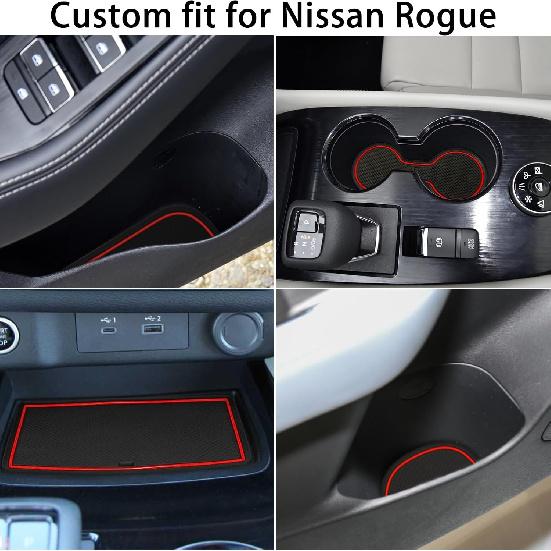 Center Console Liner for Nissan Rogue Accessories - 2024 2025, Cup Holder Mat, Door Pocket Pad, Coaster Trim, Non-Slip Dust Interior,  Rubber