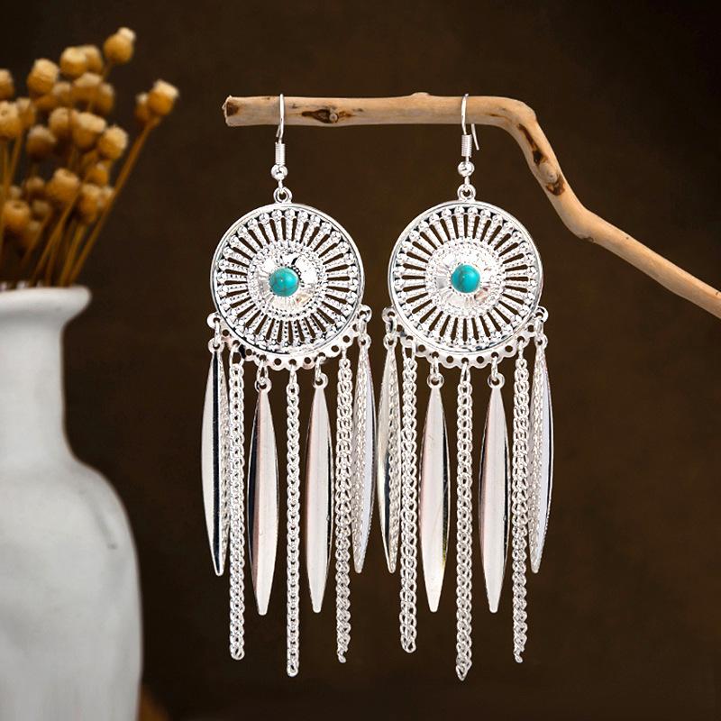 Ethnic Style Imitation Miao Silver Earrings, Colorful Long Fringed Chain Earrings, Hot-selling Earrings In Scenic Spots, Qinghe Jewelry Batches