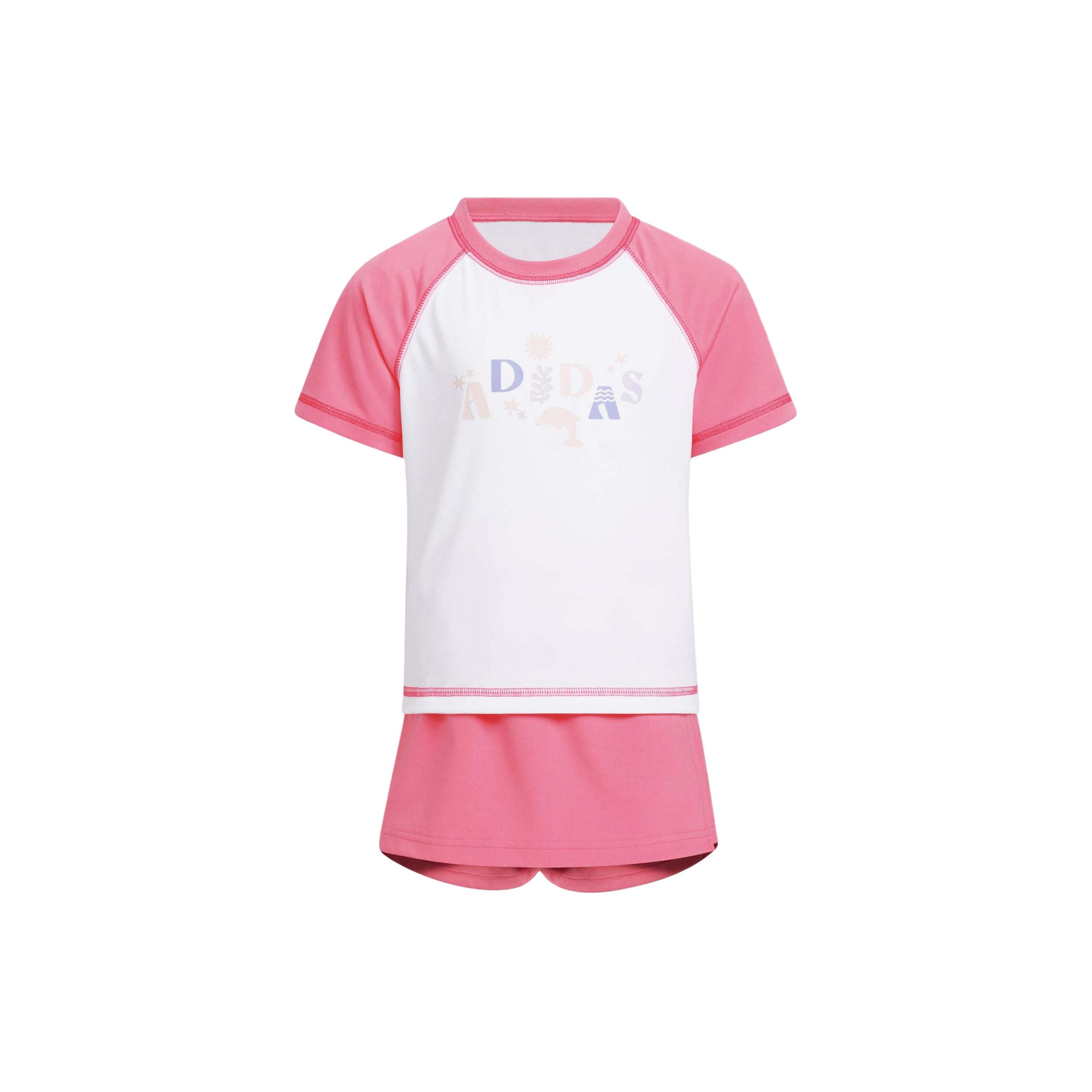 

Adidas Casual Sportswear Track Suit Color Block Printed Letter Crew Neck Short Sleeve T-Shirt Solid Logo Mid Waist Shorts Kids Kids Tracksuit IY8112 116