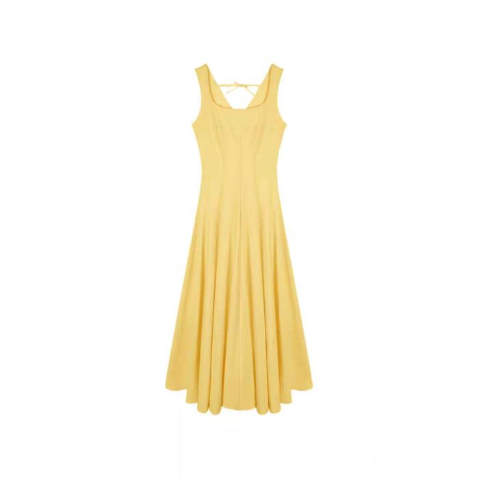 New elegant temperament yellow suspender dress children's summer vacation style slim-fitting hip-wrapped dress