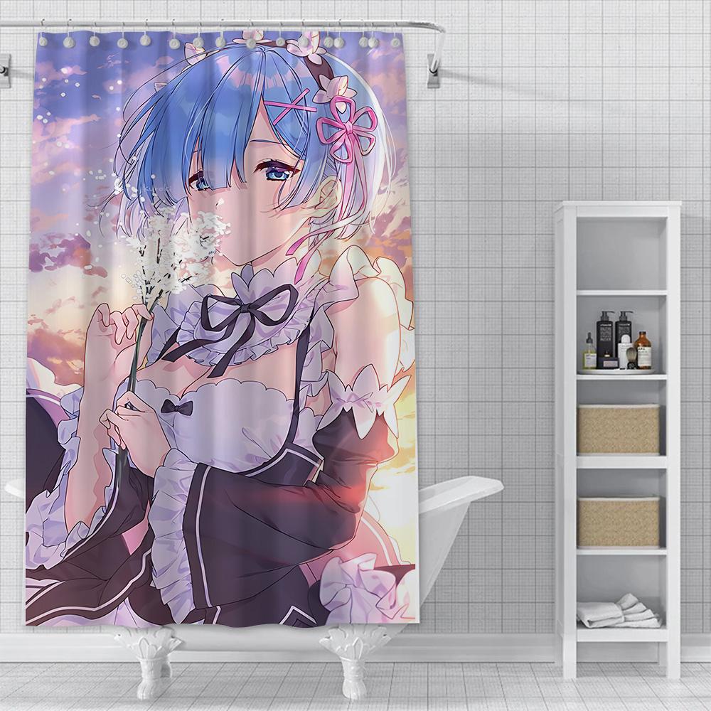 Shower Curtain Waterproof Polyester Fabric Paint Colorful Bath Curtains Re Zero Anime RGB Pc Gamer Home Bathroom Decor With Hook