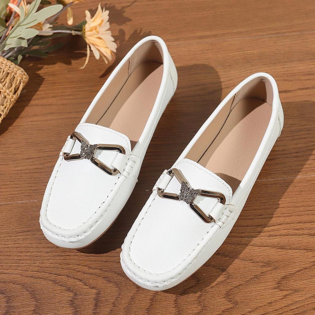 Chaussures Slip-On pour Femmes en Cuir Souple Blanc, Antidérapantes, Décontractées, Grande Taille.
