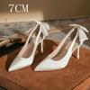 2024 Spring And Summer New White Pointy High Heels Ladies Thin Heel Single Shoes Butterfly Wedding Shoes Small Bride Shoes