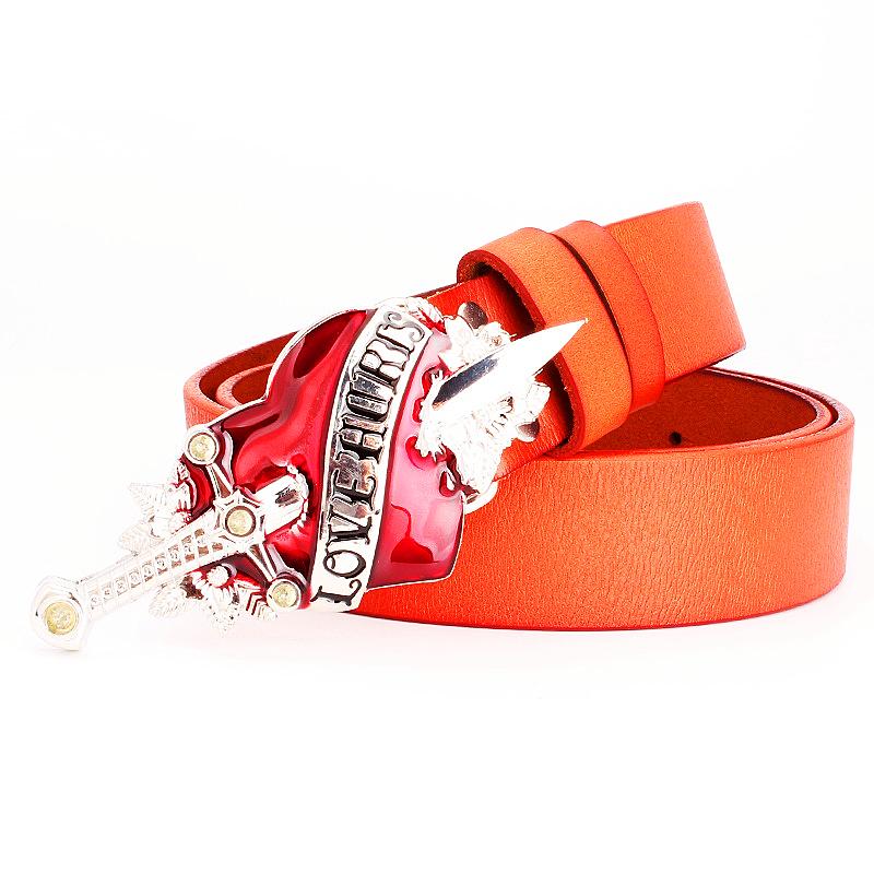 

Fashion Belts LOVE Hurt Heart Arrow Metal Buckle Cowskin Genuine Leather Belt Rock Decorative Waistband For Women Man Gift 125cm