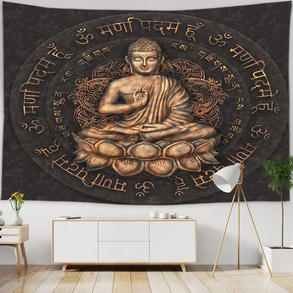 Tapiserie cu statuie lui Buddha, cuvertură de pat, agățată pe perete, covoraș de plajă boem, fete de masă, decor pentru dormitor