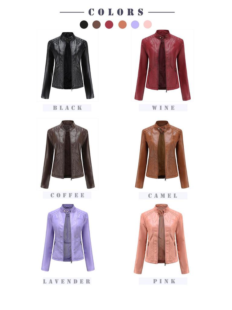 Women's Autumn & Winter Casual Leather Jacket - Simple European/American Trend Thin Coat, Long Sleeve Motorcycle Style