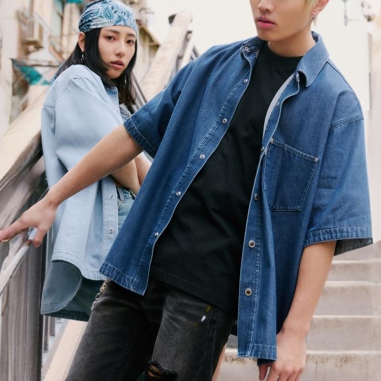 Levis SS25 Casual Comfortable Solid Color Denim Short Sleeve Shirt Men shirts Blue 004HN-0000