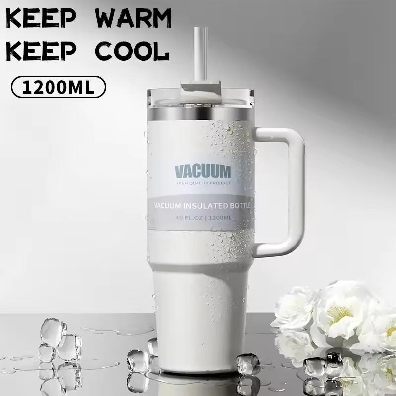 40oz 304 Paslanmaz Çelik Yalıtımlı Su Şişesi, Termal Kahve Araba Kupası, Soğuk Sıcak Kupalar Saplı Vakumlu Matara Pipet, Spor İçin