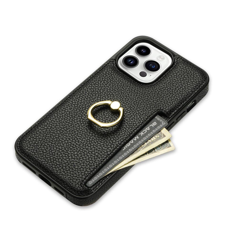 Ring Holder Cards Slot Leather Phone Case For iPhone 16 15 14 Plus 13 12 11 Pro Max XR XS 7 8 Shockproof Cover Coque