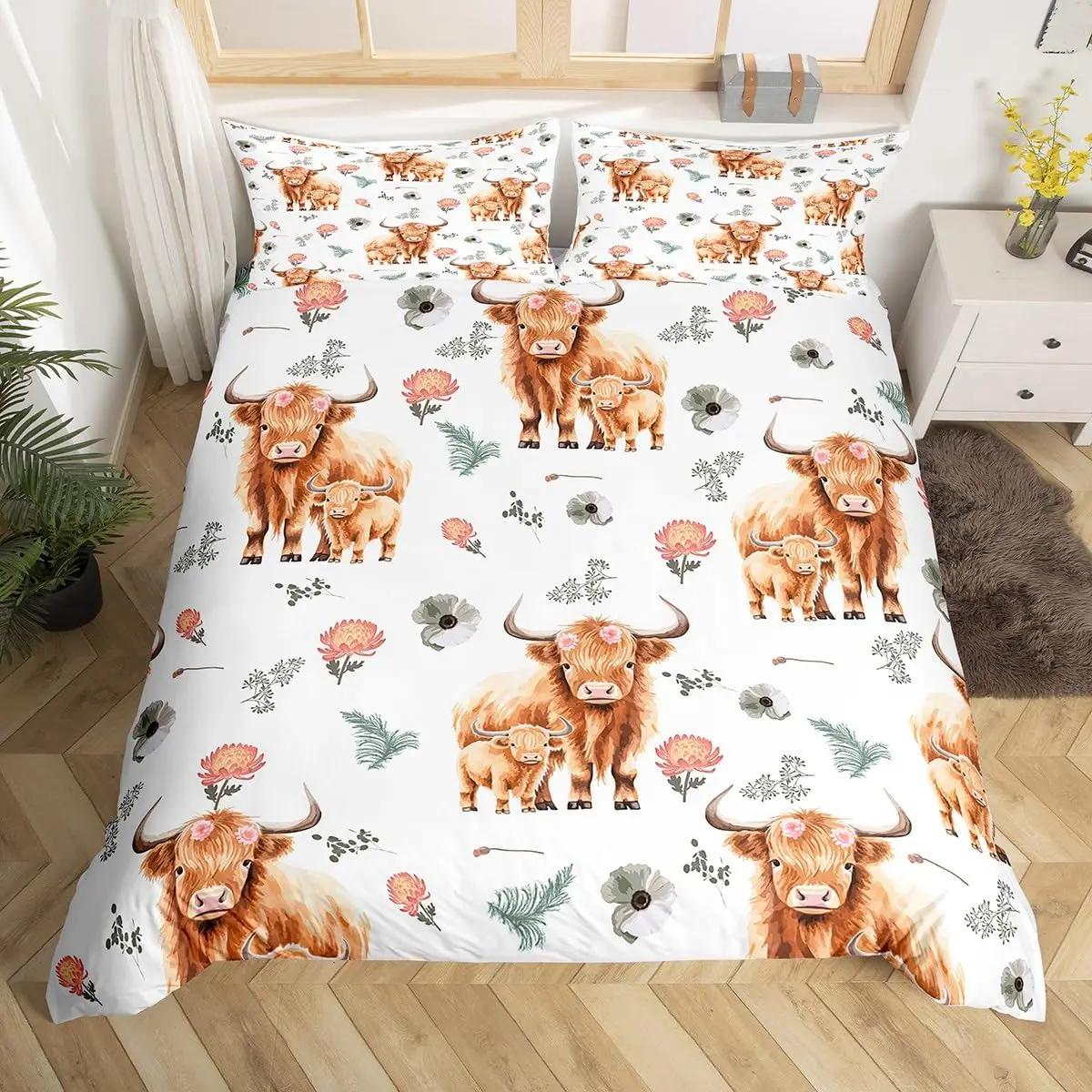 

Highlplus Catle Beding Sets,Farmhouse Western Wild Animal plus Milk Cow Fur Print Soft Polyester Soft Duvet Cover featuring 2 Pilow Cases 135*200cm Eu-Single