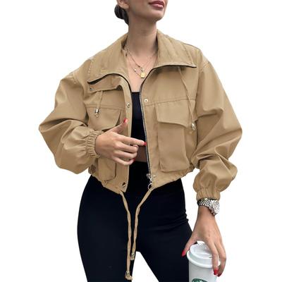 Autumn New Women's Solid Color Women's Short Jacket Zipper Windbreaker Jacket