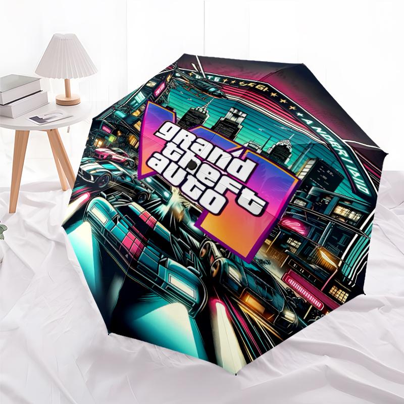Printed Game Grand Theft Auto Folding Umbrella,Outdoor,Leisure,And Travel Umbrella,Durable Umbrella Fabric,Birthday And Holiday Gift