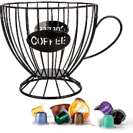 Stainless Steel Cup Coffee Basket pods holder Sturdy for Home or Office Kitchen Counter Organizer Espresso Capsule (Coffee Cup Shape GOLD) Coffee Cup Shape BLACK