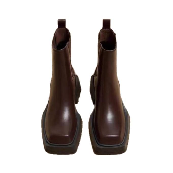 Soft Leather Sweet Cool Wind Boots Women's Autumn Platform Martin Boots Early Autumn Square Head Short Boots Single Boots