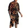 Men's New Animal Printed Breathable Round Neck T-shirt Shorts Set Outdoor Casual Two-piece Set