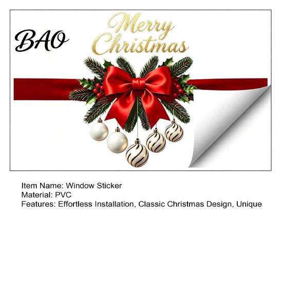 Festive Ribbon Bow Stickers Gold Merry Christmas Window Clings, Decorative PVC Decals for Holiday Bows Windows Home Glass Decor, Waterproof Removable