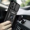 For iPhone 11 Pro Max Case Kickstand PC+TPU Phone Cover with Slide Camera Lid