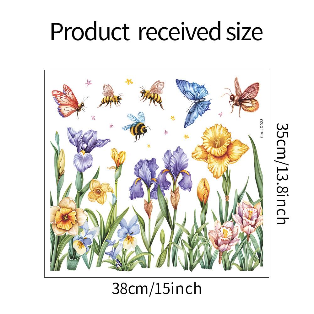 Fresh Hand-Painted Flower Butterfly Static Cling UV Window Sticker for Glass Window Home Decoration
