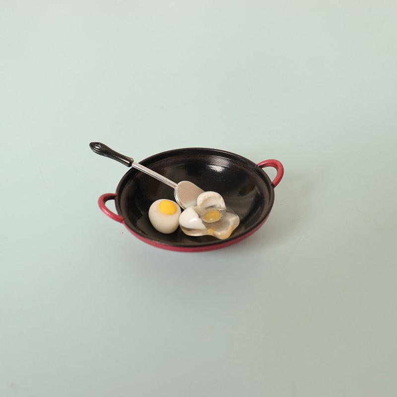1:12 Dollhouse Simulation Egg Spatula Frying Pan Set Dollhouse Miniature Kitchen Cookware Accessories Dolls House Food Toys