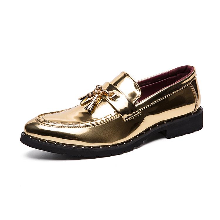 Golden Men s Tassel Pointed Loafers - Large Size British Style Spring/Autumn Leather Shoes 44 золотой
