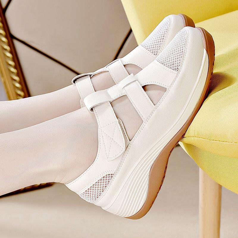 

Sandals women s leather summer new flat bottom non-slip breathable single shoes comfortable hollow soft sole large size hole shoes 41