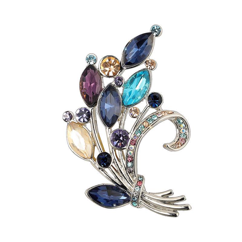 Elegant Crystal Rhinestone Floral Brooch Pin - Women s Colorful Bouquet Corsage Accessory Gift
