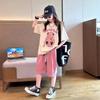 Girls Sports Two-Piece Summer Models Foreign Style Girls Big Girl Summer Short-Sleeved Suit Children's Casual T-Shirt Suit