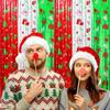 Foil Fringe Curtains Red Green White Photo Booth Decor  Xmas Theme Background