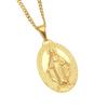 Stainless Steel Necklace Punk Women Men Fashion Gold Color Chains Virgin Mary Pendant Cross Medallion Religious Jewelry
