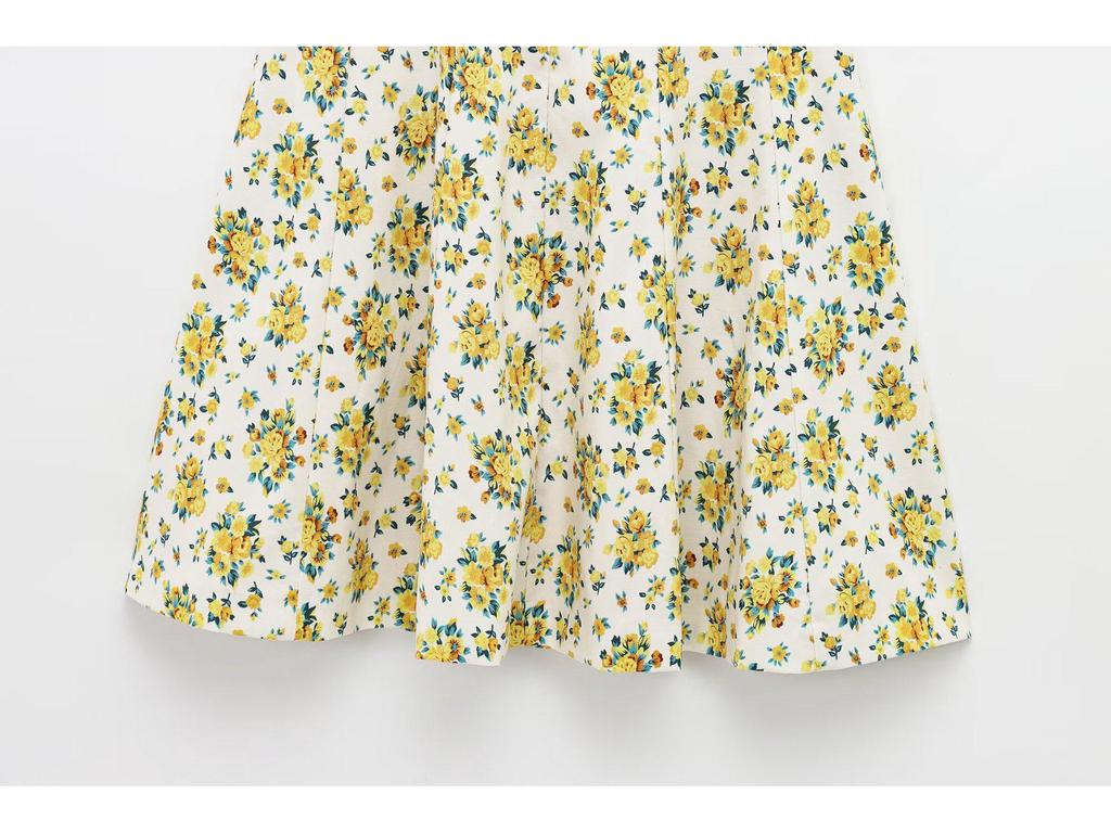 2025 European & American V-Neck Backless Floral Sling Dress with Bow